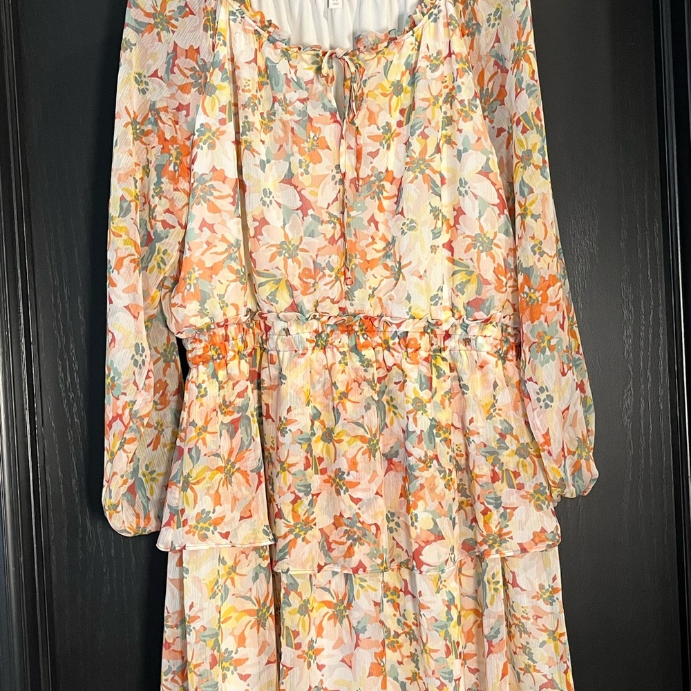 LC Lauren Conrad Pastel Long Sleeve Floral Peasant Dress